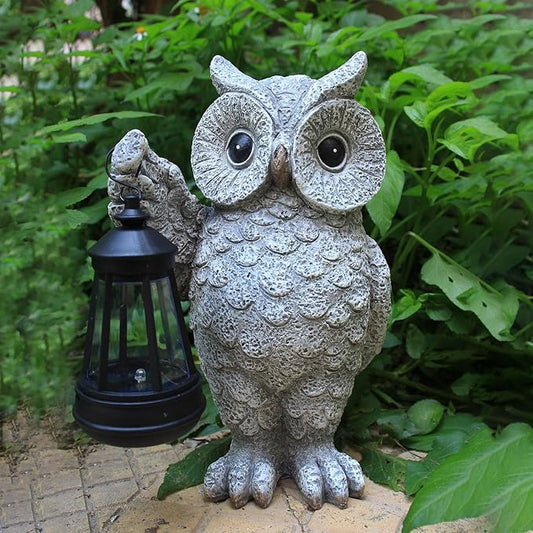 Garden Statues, owl Outdoor Figurines Decorated with Solar Lights, Unique Christmas Birthday Gifts for Moms, Grandmas, Women, Wives, Sisters (Grey Owl1)
