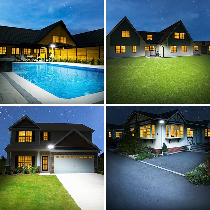 Onforu 100W Dusk to Dawn Outdoor Lighting, 9000LM Exterior Led Flood Lights, IP65 Waterproof 3 Adjustable Heads Security Black Lights Fixture, 6500K Photocell Floodlights for Garage, Patio, Yard