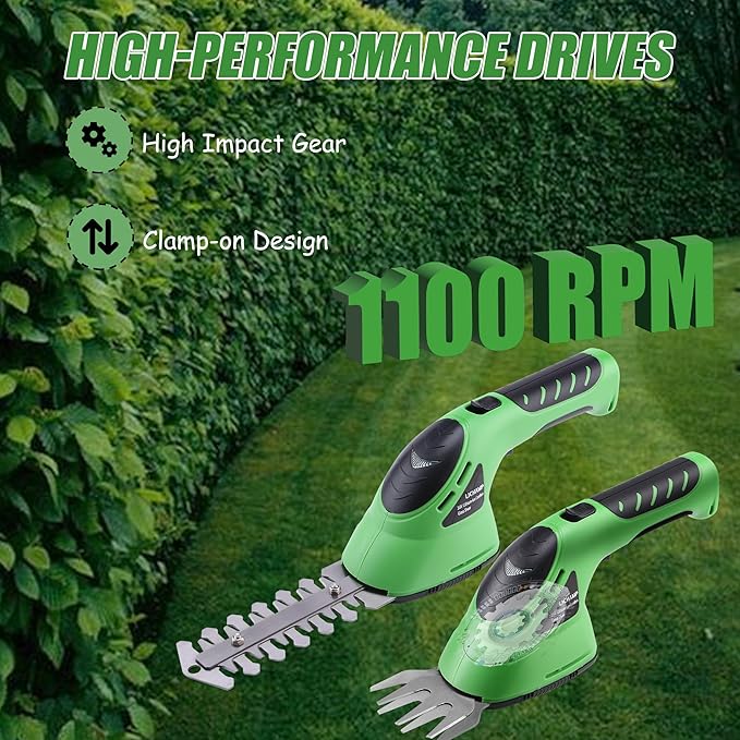 Lichamp 2-in-1 Electric Hand Held Grass Shear Hedge Trimmer Shrubbery Clipper Cordless Battery Powered Rechargeable for Garden and Lawn, CGS-3602 Grass Green