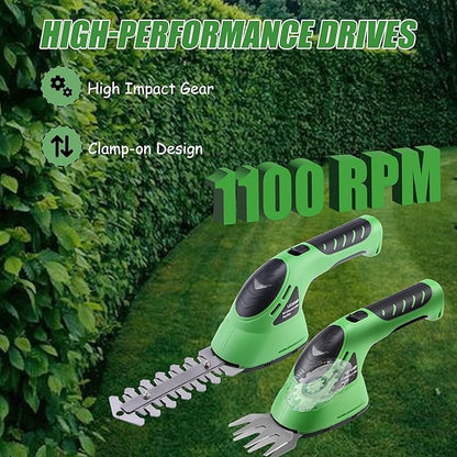 Lichamp 2-in-1 Electric Hand Held Grass Shear Hedge Trimmer Shrubbery Clipper Cordless Battery Powered Rechargeable for Garden and Lawn, CGS-3602 Grass Green