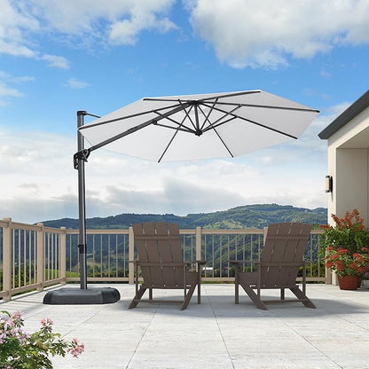 PURPLE LEAF 10 Feet Patio Umbrella Outdoor Cantilever Round Umbrella Aluminum Offset Umbrella with 360-degree Rotation for Garden Deck Pool Patio White