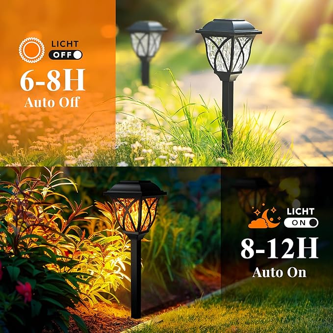 GIGALUMI Solar Lights Outdoor Waterproof, 6 Pack Flickering Flame LED Lights, Garden Decor for Yard, Patio, Landscape, Planter, Walkway, Transparent Cover