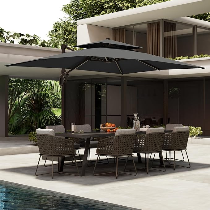 10' X 13' Patio Umbrella Outdoor Large Rectangle Offset Cantilever Umbrellas Double Top Heavy Duty Windproof with 360-degree Rotation for Pool Garden Deck