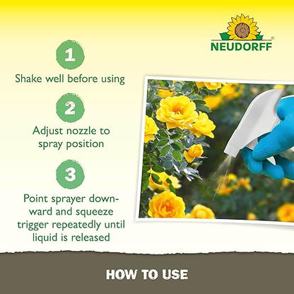 Neudorff Garden Insecticide Spray for Roses and Flowers, Kills Fruit Flies, Fungus Gnats, and 100+ Listed Insects on Contact for Organic Gardening, Contact Insecticide, Ovicide Spray (32 oz)