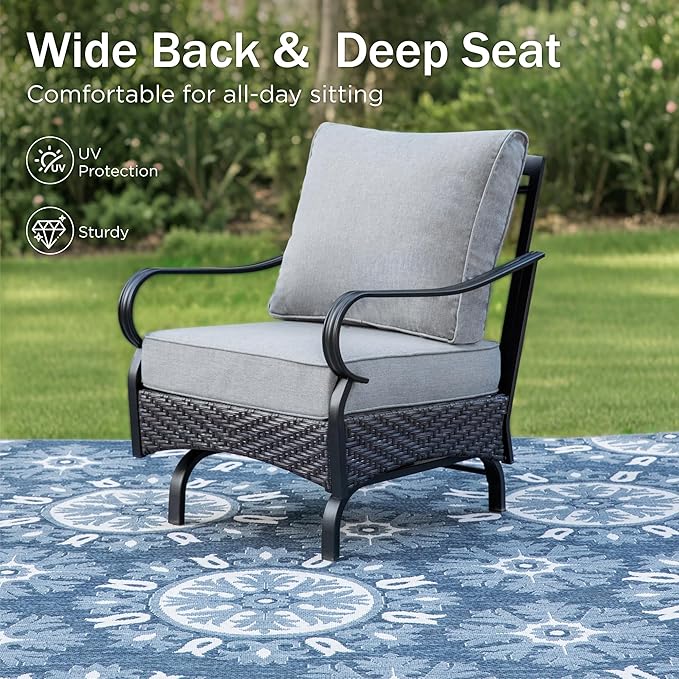 Rocking Patio Sofa Chairs - 2 PCS Outdoor Rocking Armchairs, Patio Seating with High Back Deep Seat for Porch Deck Balcony