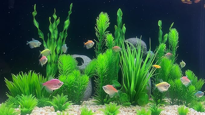 BEGONDIS 18pc Artificial Aquarium Green Plants Set, Realistic/Natural Style, Artificial Plastic Aquarium Plants for Aquarium Decorations