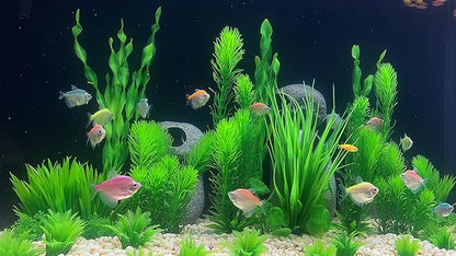BEGONDIS 18pc Artificial Aquarium Green Plants Set, Realistic/Natural Style, Artificial Plastic Aquarium Plants for Aquarium Decorations