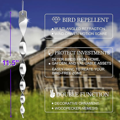 Hausse 30 Pack Bird Deterrents for Outside, Bird Repellent Hanging Silver Plastic Reflectors Scare Rods, Garden Decorative Reflective Scare Birds Away, Like Woodpeckers, Pigeons and Geese