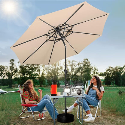 FLAME&SHADE 9ft Patio Umbrella - 2 Tiers Outdoor Umbrella with Push Button Tilt and Crank for UV Protection, Table Market Umbrella for Garden, Deck, Backyard, Pool and Beach(Beige)