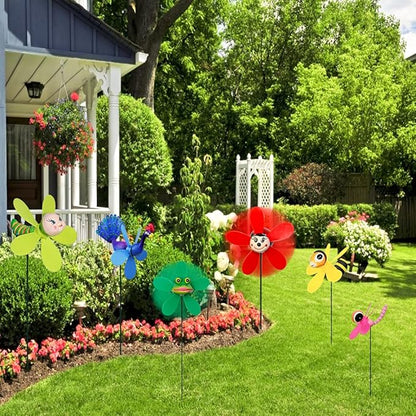 Garden Pinwheels, 6 Pack Wind Spinners with Metal Stakes, Colorful Decor Pinwheels Windmills Whirligigs Kids Toys for Outdoor Indoor Garden Yard Lawn Patio Party Wedding Decorations