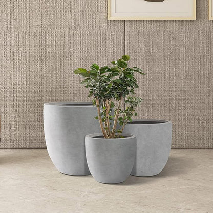 Kante 18",14",10" Dia Concrete Round Planters (Set of 3), Outdoor Indoor Large Planter Pots with Drainage Hole and Rubber Plug for Home Patio Garden, Natural Concrete