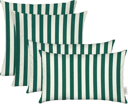 RSH DECOR: Sunbrella Lumbar & Square Pillows Set of 4 | 20" x 12" & 17" x 17" | Water and Fade-Resistant Performance Fabric | Outdoor Throw Pillows for Patio Furniture | Mason Forest Green