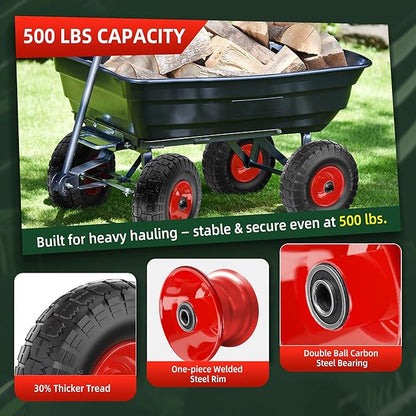 4.10/3.50-4 Tire and Wheel Flat Free,10-Inch Solid Wheel Replacement with 5/8 Bearings,2.2" Offset Hub -Compatible with Hand Truck,Wheelbarrow,Dolly(Red)