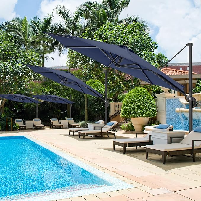 HOTIME10ft Patio Umbrella Cantilever Umbrella - Upgrade and Intensify - with 360 Rotation and 5 Angles Adjustment - Aluminum Offset Pool Umbrella Square Outdoor Umbrellas for Patio Garden Deck