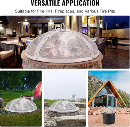 Fire Pit Spark Screen Round 20", Reinforced Heavy Duty Steel Metal Cover, Outdoor Firepit Lid, Easy-Opening Top Screen Covers Round with Ring Handle for Outdoor Patio Fire Pits Backyard