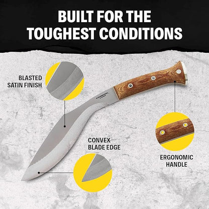 Condor Tool & Knife K-tact Kukri Knife Desert | Gardening Machete | Micarta Handle | Kydex with Leather Belt Loop Sheath | Convex Grind | 6mm Thick | 10in Blade | 32.4oz