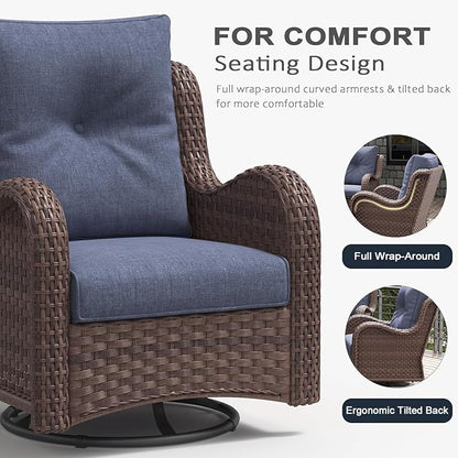 LayinSun 6 Pieces Outdoor Patio Furniture Set, Rattan Wicker Sectional Swivel Rocker Chairs Sets with Ottomans, Swivel Glider Chairs, and Coffee Table