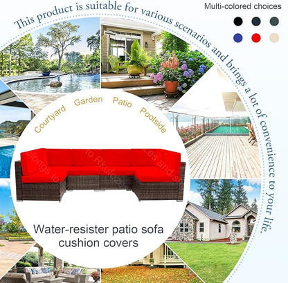 14 PCs Patio Cushion Covers for 7 PCs Outdoor Furniture Sectional Seating Sets Water Resistant Plus 2 Throw Pillows (Red, 24.8(L)*24.8(W)*3.14(T) inches)