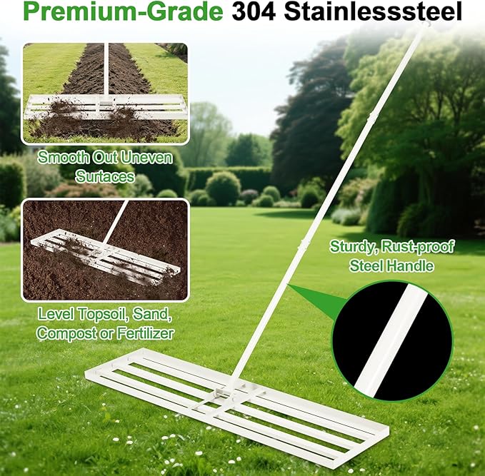 48"x12" Lawn Leveling Rake Heavy-Duty Galvanized Steel Lawn Leveler with an Adjustable 78'' Extra Long Handle Lawn Leveling Tool for Yard,Backyard,Garden,Golf,Farm,Pasture 6.5FT