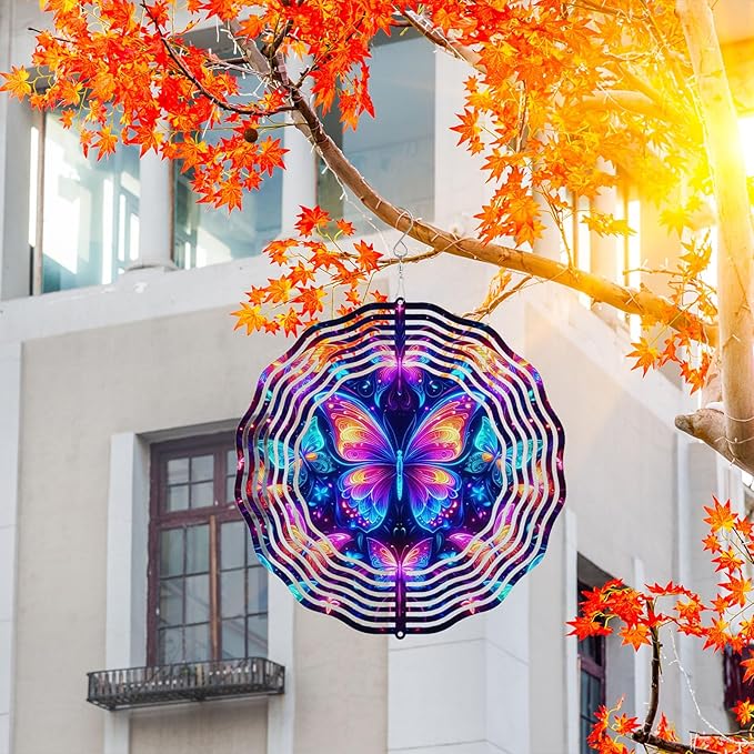 10 Inch Butterfly Wind Spinner, 3D Stainless Steel Hanging Kinetic Wind Sculpture Gifts for Garden Decor Yard Art Indoor Outdoor Window Porch Front Door Decoration