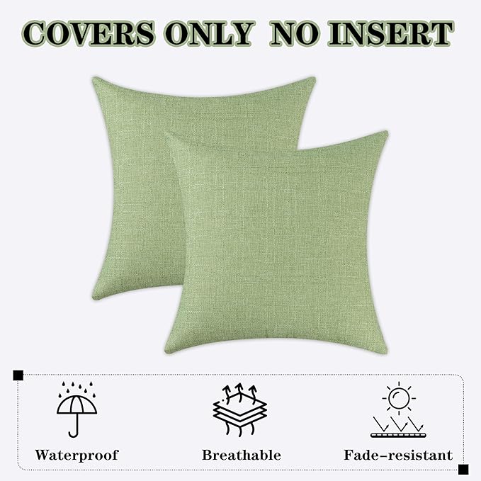 Kevin Textile Pack of 2 Outdoor Waterproof Pillow Covers Decorative Farmhouse Throw Pillow Covers Spring Checkered Couch Pillow Covers Spring for Patio Tent Bed Sofa Living Room 16x16 Inch Sage Green