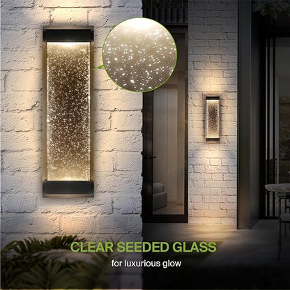 ASD LED 18 Inch Bubble Glass Wall Light Fixture | 22W 520LM 3000K-5000K 100-277V | 3CCT, Waterproof, Dimmable, Up-Down Glow, ETL Listed | Exterior Flush Mount Sconce, Outdoor-Indoor Lighting | Black