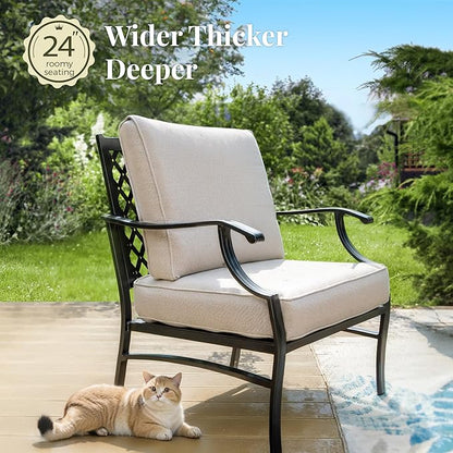 Patio Furniture Set 6 pcs, Outdoor Patio Furniture, 3-Seat Sofa, 2 Single Chairs, 2 Ottomans, Coffee Table and 5.75" Extra Thick Cushion, Patio Conversation Set,Beige