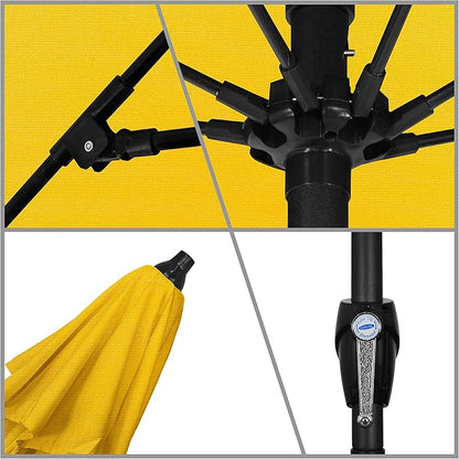 California Umbrella 9' Rd Sunbrella Aluminum Patio Umbrella, Crank Lift, Auto Tilt, Bronze Pole, Sunflower Yellow