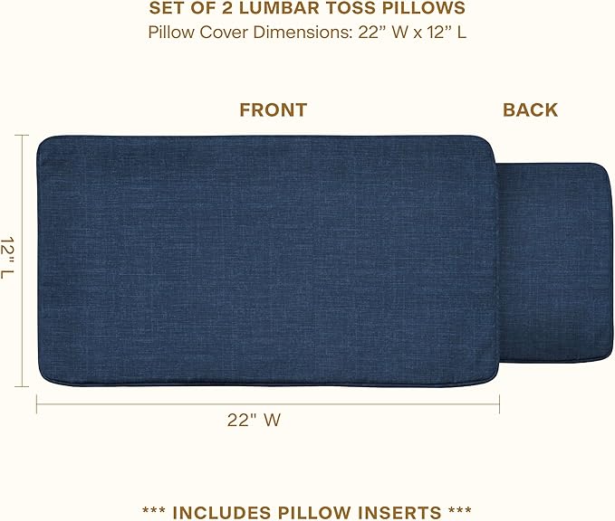 Honeycomb Outdoor Lumbar Pillow 2-Pack, 22 x 12, Hampton Texture Navy Throw Pillows for Patio Furniture