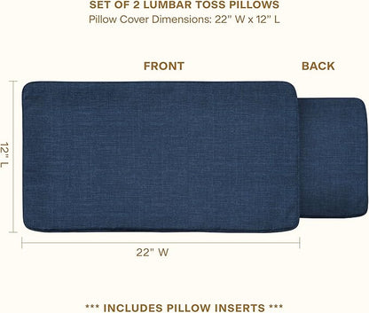 Honeycomb Outdoor Lumbar Pillow 2-Pack, 22 x 12, Hampton Texture Navy Throw Pillows for Patio Furniture