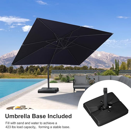 PURPLE LEAF 10' × 13' Patio Cantilever Umbrella with Base Outdoor Rectangle Adjustable Offset Umbrellas with 360-degree Rotation and 8 Heavy Duty Metal Ribs for Garden Deck Pool Navy Blue