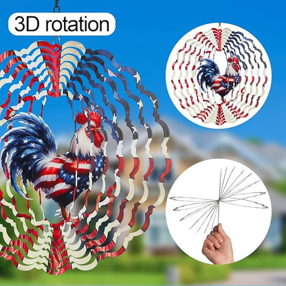 Rooster Metal Wind Spinners for Outdoor,Birthday Gifts for Women Mom Grandma, 12 Inch Garden Decor American Flag Wind Spinner Bird Devices Deterrent to Scare Birds Away from Yard Patio Farm(Chicken)
