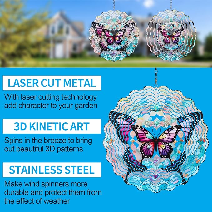 Metal Wind Spinners for Outdoor,Birthday Gifts for Women Mom Grandma, 12 Inch Purple Butterfly Wind Spinner, Kinetic Sculpture Garden Decor for Ornament Gifts