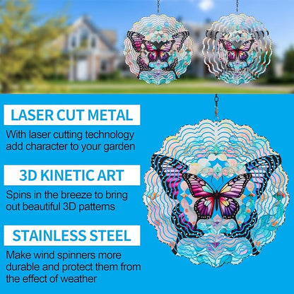 Metal Wind Spinners for Outdoor,Birthday Gifts for Women Mom Grandma, 12 Inch Purple Butterfly Wind Spinner, Kinetic Sculpture Garden Decor for Ornament Gifts