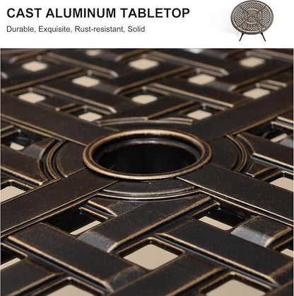PURPLE LEAF 7 Pieces Patio Dining Set Cast Aluminum Patio Furniture with 6 Armchairs and 47" Round Table, Cushion and Pillow Included, for Lawn Yard Garden Outdoor Dining Set, Navy Blue