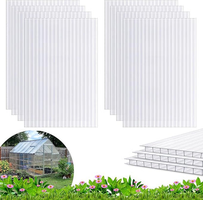 8PCS Polycarbonate Greenhouse Panels, 6' x 4' x 0.16'' Twin-Wall Panels Polycarbonate Sheet, Clear Waterproof UV Protected Corrugated Plastic Roof Panels for Greenhouse Replacement