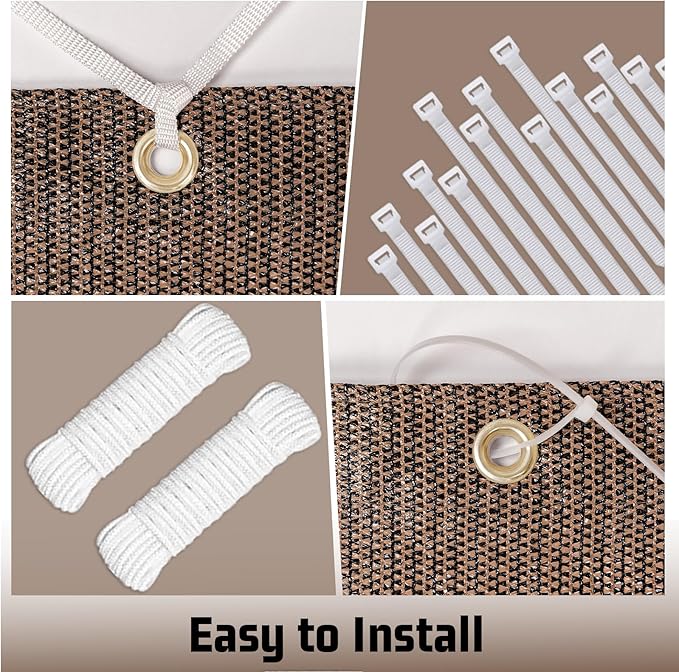 SUNNY GUARD Shade Cloth Custom Size 8x18 FT Sun Shade Screen Fabric Shade Cover Tarp with Grommets for Pergola Backyard Garden, Brown(We Customized)