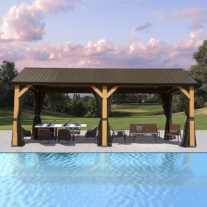 Domi Cedar Wood Gazebo 12’x20’ Hardtop Gazebo with Galvanized Steel Gable Roof, Outdoor Gazebos for Patio, Permanent Pergola for Deck, Backyard