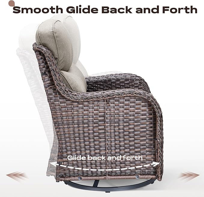 Rilyson Outdoor Patio Swivel Rocker Chairs Set of 2, Waterproof Wicker, High Back, Deep Seating, Wide Armrest, Upgraded 6 inch Thick Cushions, Ideal for Deck Porch Backyard, Brown/Beige