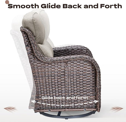 Rilyson Wicker Outdoor Patio Furniture Set - 7 Piece Patio Conversation Sets with Swivel Rocker Chairs, Ottomans and Sofa, 6 inch Cushions, Waterproof Wicker, for Porch Deck Brown/Beige