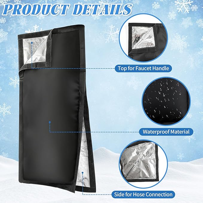Outdoor Faucet Covers for Winter, 24.8" H×13.4" W - Waterproof Oxford Fabric Water Faucet Cover, Freeze Protection Outdoor Faucets Hose Bibs for Wall Taps Garden, Lawn, and Sprinkler Systems