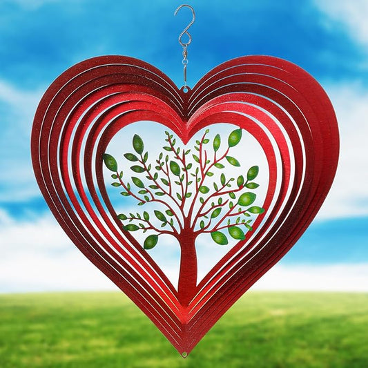 ISEO Heart Wind Spinner for Yard and Garden, Hanging Outdoor Decor, Yard Art, Porch and Patio Decorations, Metal Wind Spinners Outdoor, Weather Resistant, 12”
