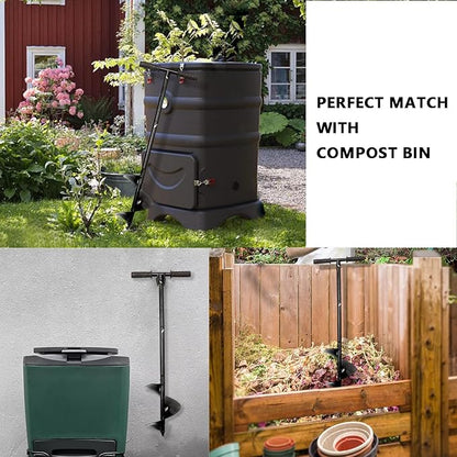 Compost Turning Tool Compost Stirring Tool,Compost Turning Bar 33.4inch,Manual Compost Aerator Tool Turner & Mixing Tool for Outdoor Compost Bin,Composting Accessories (Black-33.4IN)