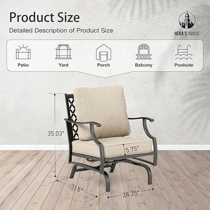 HERA'S HOUSE Outdoor Chairs Set of 2, 2 x Patio Chair with Beige Cushions, All Weather Outdoor Furniture for Lawn Garden Backyard Deck(Rocking Chairs)