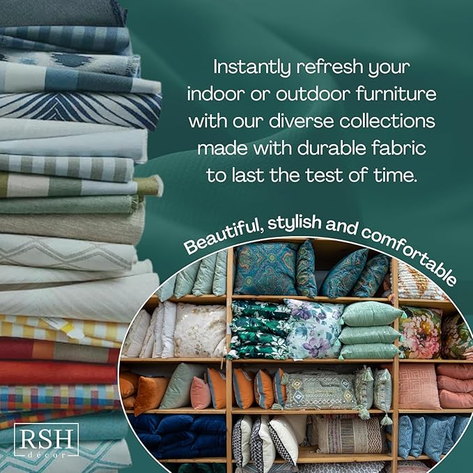 RSH DECOR: Square Throw Pillows Set of 2 | 17” x 17” | All-Weather Spun Fabric | Water and Fade-Resistant | Outdoor Accent Pillows for Patio Furniture | Fenbrook Blue
