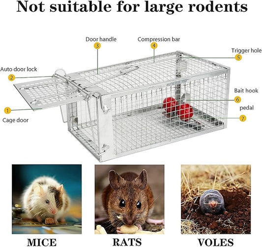 2-Pack Humane Rat Traps, Live Mouse Rat Cage Traps Catch and Release for Indoor Outdoor, Small Animals Traps, Easy to use,(10.6"x 5.5"x 4.5")