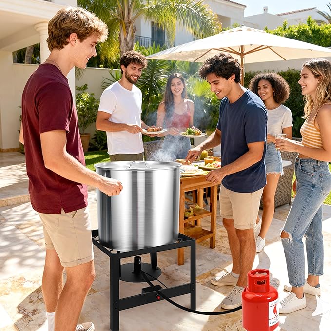 OT1001 Outdoor Fryer, Seafood Boil Kit, Featuring a Propane Burner, Propane Regulator, and a 100QT Pot with Basket, Built For Patio Garden Outdoor