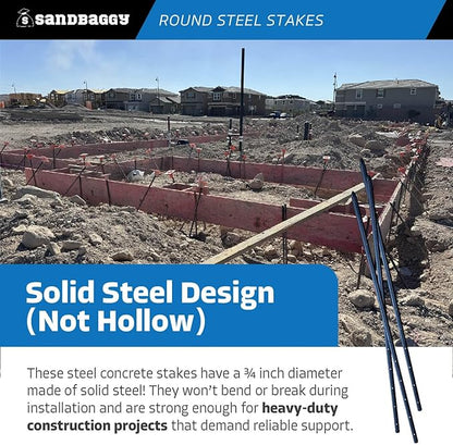 Sandbaggy Round Steel Concrete Form Stakes with Nail Holes - Rust Resistant Coating - Removable, Reusable (20, 3/4 in X 36 in)