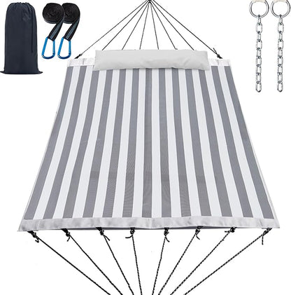 14ft Two Person Outdoor Hammock, Portable Camping with Folding Steel Spreader Bar, Carrying Bag, Carabiners, Tree Straps, Pillow & Sidebag, Quick Dry Textilene, 550 lbs Capacity (Piano)