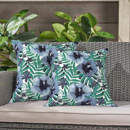 LVTXIII Outdoor/Indoor Throw Pillows, Decorative Throw Pillows with Inserts, 18"x18" Square Pillows for Bed, Couch, Sofa and Patio Furniture, Set of 2, Blue Salmone Tropical
